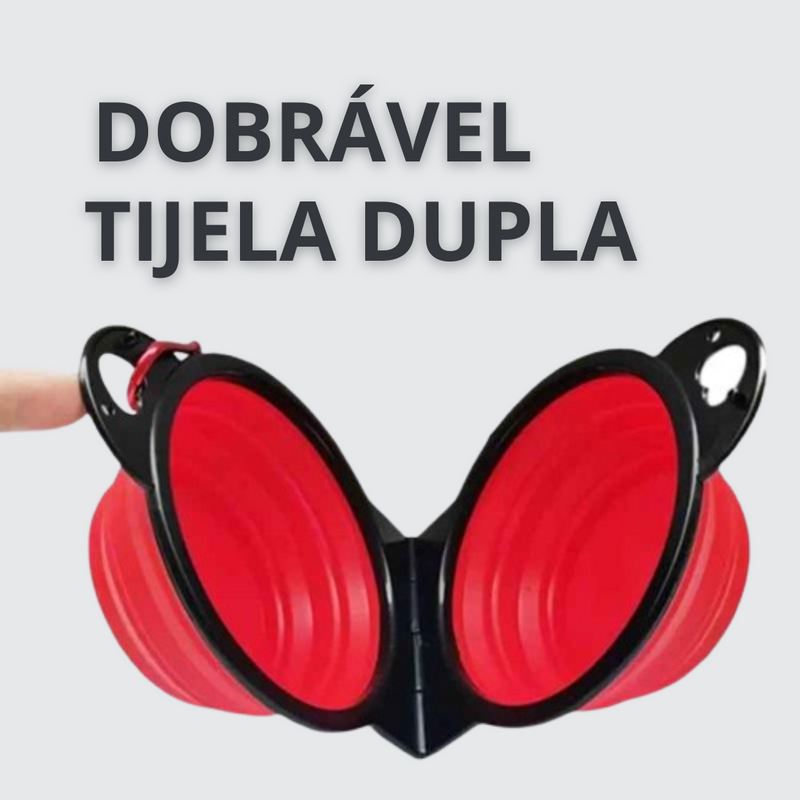 Tigela Dupla Dobrável 2 em 1 – Portátil e Prática para Alimentar e Hidratar Pets em Viagens e Passeios