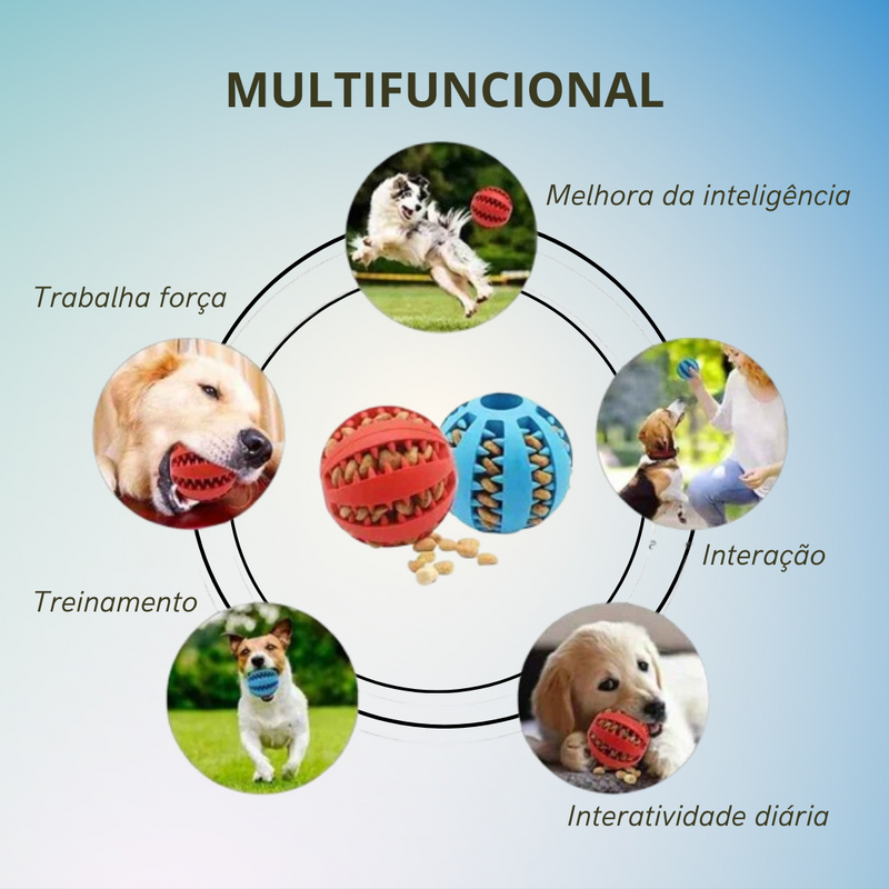 Bola de Brinquedo Interativa para Cães e Gatos – Resistente, Não Tóxica, com Dispensador de Petiscos e Limpeza Dental