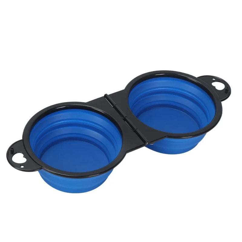 Tigela Dupla Dobrável 2 em 1 – Portátil e Prática para Alimentar e Hidratar Pets em Viagens e Passeios
