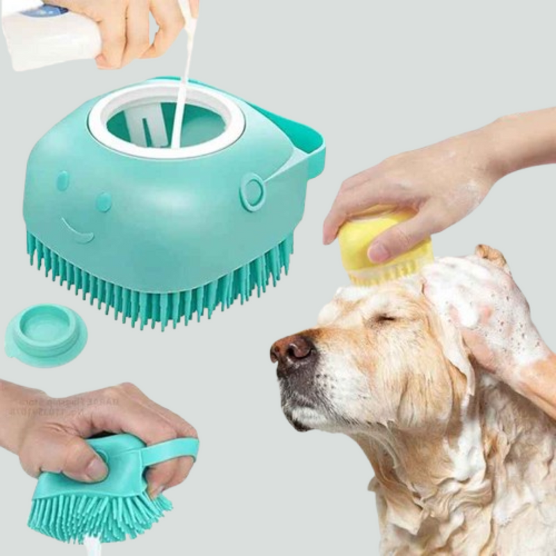 Escova de banho para cães Escova de massagem para animais de estimação Dispensador de xampu Escova de silicone macia Cerdas de borracha para cães e gatos Ferramenta de banho e tosa